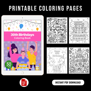 50 Milestone 30th Birthday Printable Coloring Pages For Kids & Adults (INSTANT DOWNLOAD)