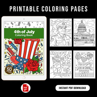 50 4th Of July Printable Coloring Pages For Kids & Adults (INSTANT DOWNLOAD)