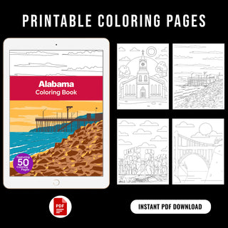 50 Charming Alabama Printable Coloring Pages For Kids & Adults (INSTANT DOWNLOAD)