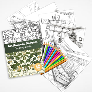 50 Art Nouveau Delight Printable Coloring Pages For Kids & Adults (INSTANT DOWNLOAD)