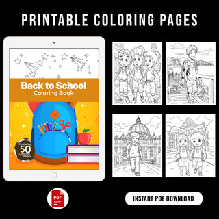 50 Back To School Printable Coloring Pages For Kids & Adults (INSTANT DOWNLOAD)