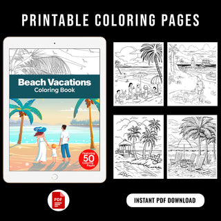 50 Beach Vacation Printable Coloring Pages For Kids & Adults (INSTANT DOWNLOAD)