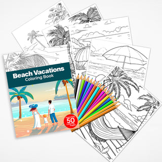 50 Beach Vacation Printable Coloring Pages For Kids & Adults (INSTANT DOWNLOAD)