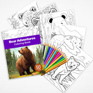 50 Bear Adventure Printable Coloring Pages For Kids & Adults (INSTANT DOWNLOAD)