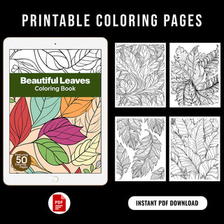50 Beautiful Leaf Printable Coloring Pages For Kids & Adults (INSTANT DOWNLOAD)