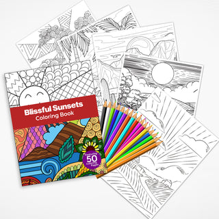 50 Blissful Sunset Printable Coloring Pages For Kids & Adults (INSTANT DOWNLOAD)