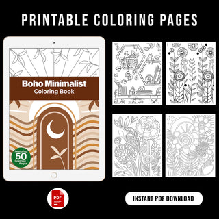 50 Boho Minimalist Printable Coloring Pages For Kids & Adults (INSTANT DOWNLOAD)