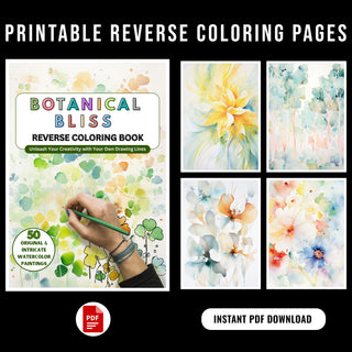 50 Botanical Bliss Printable Reverse Coloring Pages For Kids And Adults [INSTANT DOWNLOAD]