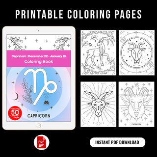 50 Amazing Capricorn Printable Coloring Pages for Kids & Adults (INSTANT DOWNLOAD)