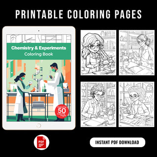 50 Chemistry & Experiments Printable Coloring Pages For Kids & Adults (INSTANT DOWNLOAD)
