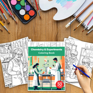 50 Chemistry & Experiments Printable Coloring Pages For Kids & Adults (INSTANT DOWNLOAD)