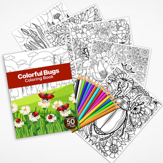 50 Colorful Bugs Printable Coloring Pages For Kids & Adults (INSTANT DOWNLOAD)