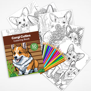 50 Corgi Cutie Printable Coloring Pages For Kids & Adults (INSTANT DOWNLOAD)