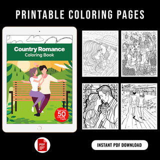 50 Country Romance Printable Coloring Pages For Adults (INSTANT DOWNLOAD)