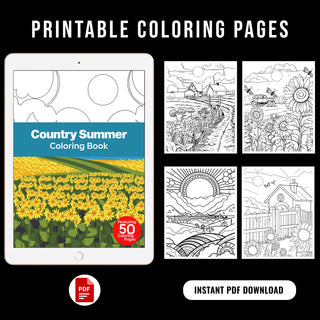 50 Radiant Country Summer Printable Coloring Pages For Kids & Adults (INSTANT DOWNLOAD)