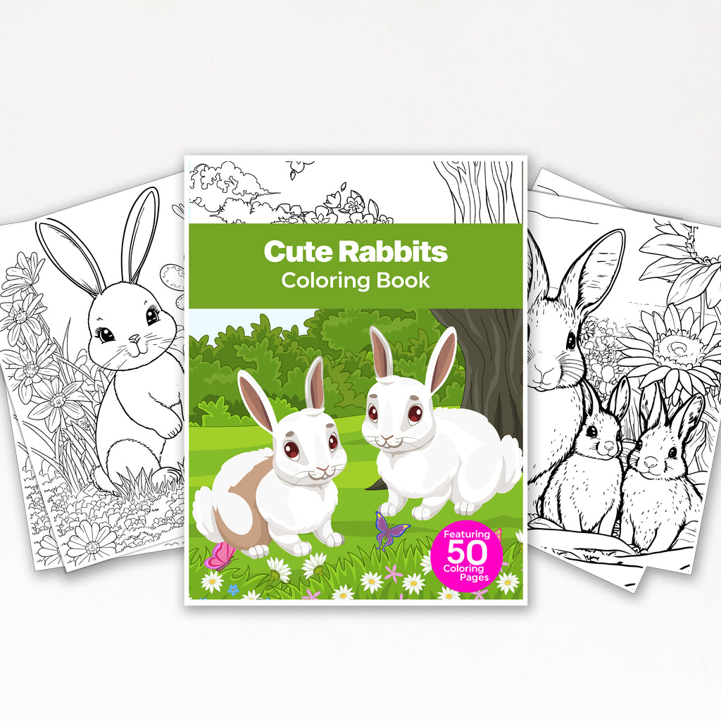 50 Playful Rabbit Printable Coloring Pages For Kids & Adults (INSTANT ...