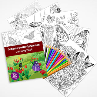Delicate Butterfly Garden Printable Coloring Pages For Kids & Adults (INSTANT DOWNLOAD)
