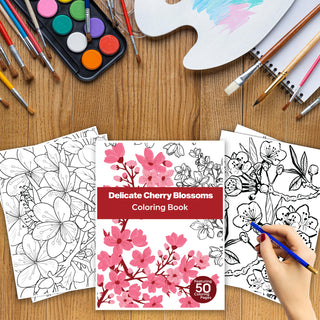 Delicate Cherry Blossom Printable Coloring Pages For Kids & Adults (INSTANT DOWNLOAD)
