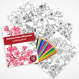 Delicate Cherry Blossom Printable Coloring Pages For Kids & Adults (INSTANT DOWNLOAD)