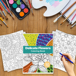 50 Delicate Flower Printable Coloring Pages For Kids & Adults (INSTANT DOWNLOAD)