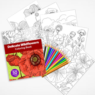 50 Delicate Wildflowers Printable Coloring Pages For Kids & Adults (INSTANT DOWNLOAD)