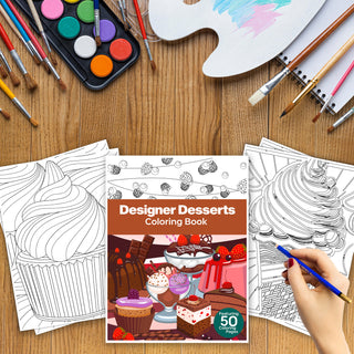 50 Designer Dessert Printable Coloring Pages For Kids & Adults (INSTANT DOWNLOAD)