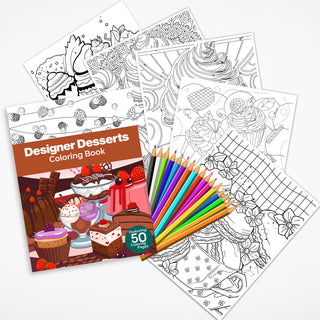 50 Designer Dessert Printable Coloring Pages For Kids & Adults (INSTANT DOWNLOAD)