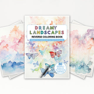 50 Dreamy Landscapes Printable Reverse Coloring Pages For Kids And Adults [INSTANT DOWNLOAD]