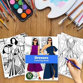 50 Elegant Dresses Printable Coloring Pages For Kids & Adults (INSTANT DOWNLOAD)