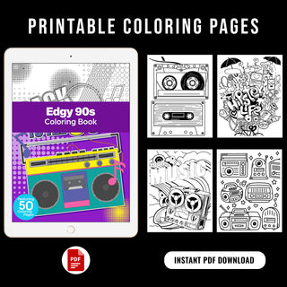 50 Edgy 90s Printable Coloring Pages For Kids & Adults (INSTANT DOWNLOAD)