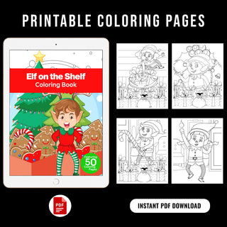 50 Elf On The Shelf Printable Coloring Pages For Kids & Adults (INSTANT DOWNLOAD)