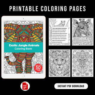 50 Exotic Jungle Animal Printable Coloring Pages For Kids & Adults (INSTANT DOWNLOAD)