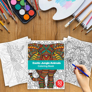 50 Exotic Jungle Animal Printable Coloring Pages For Kids & Adults (INSTANT DOWNLOAD)