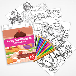 50 Fancy Food Delight Printable Coloring Pages For Kids & Adults (INSTANT DOWNLOAD)