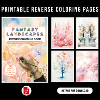 50 Fantasy Landscapes Printable Reverse Coloring Pages For Kids And Adults [INSTANT DOWNLOAD]