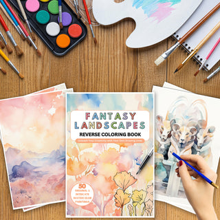 50 Fantasy Landscapes Printable Reverse Coloring Pages For Kids And Adults [INSTANT DOWNLOAD]