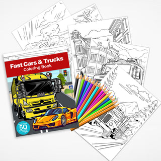 50 Fast Cars & Trucks Printable Coloring Pages For Kids & Adults (INSTANT DOWNLOAD)