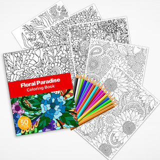 50 Floral Paradise Printable Coloring Pages For Kids & Adults (INSTANT DOWNLOAD)