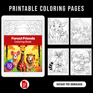 50 Forest Friend Printable Coloring Pages For Kids & Adults (INSTANT DOWNLOAD)