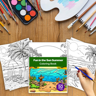 50 Fun In The Sun Printable Coloring Pages For Kids & Adults (INSTANT DOWNLOAD)