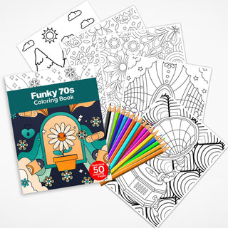 50 Funky 70s Printable Coloring Pages For Kids & Adults (INSTANT DOWNLOAD)