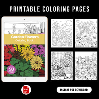 50 Garden Flower Printable Coloring Pages For Kids & Adults (INSTANT DOWNLOAD)