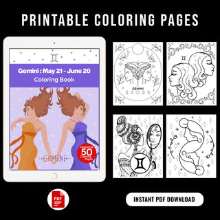 50 Gracious Gemini Printable Coloring Pages For Kids & Adults (INSTANT DOWNLOAD)