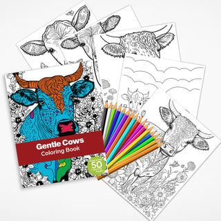 Gentle Cows Printable Coloring Pages For Kids & Adults (INSTANT DOWNLOAD)