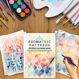 50 Geometric Patterns Printable Reverse Coloring Pages For Kids And Adults [INSTANT DOWNLOAD]