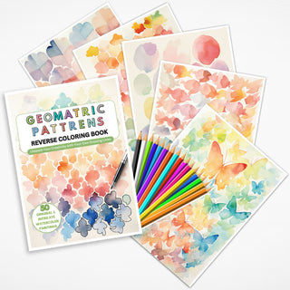 50 Geometric Patterns Printable Reverse Coloring Pages For Kids And Adults [INSTANT DOWNLOAD]