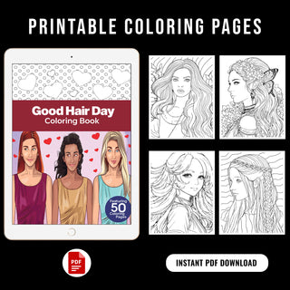 50 Good Hair Day Printable Coloring Pages For Kids & Adults (INSTANT DOWNLOAD)