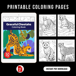 50 Graceful Cheetah Printable Coloring Pages For Kids & Adults (INSTANT DOWNLOAD)