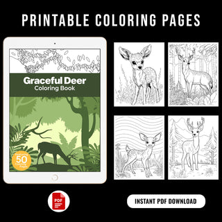 50 Graceful Deer Printable Coloring Pages For Kids & Adults (INSTANT DOWNLOAD)