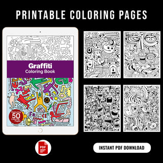 50 Vibrant Graffiti Printable Coloring Pages For Kids & Adults (INSTANT DOWNLOAD)